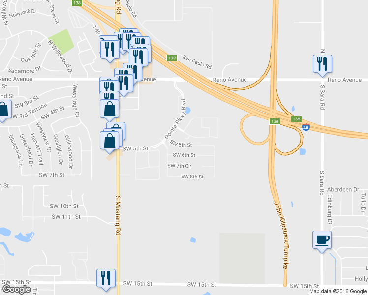 map of restaurants, bars, coffee shops, grocery stores, and more near 11120 Southwest 5th Street in Yukon