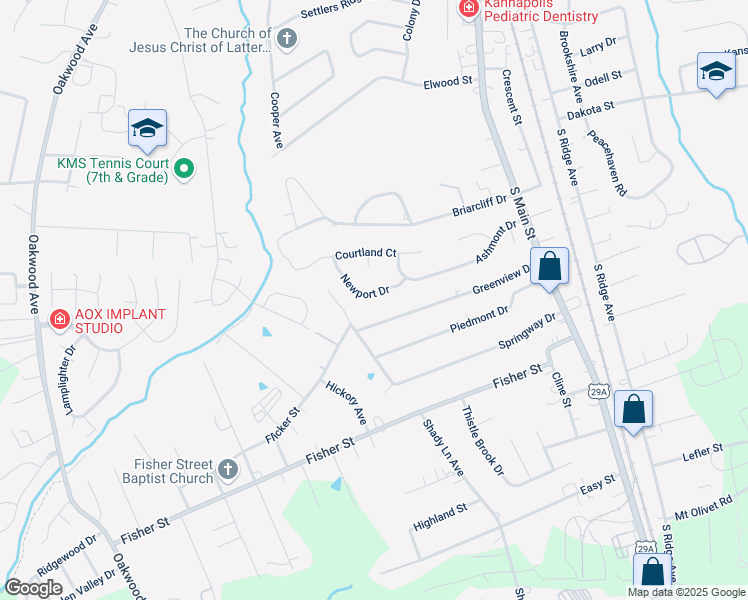 map of restaurants, bars, coffee shops, grocery stores, and more near 129 Newport Drive in Kannapolis