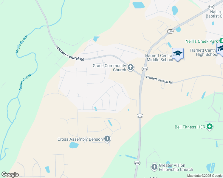 map of restaurants, bars, coffee shops, grocery stores, and more near 177-197 English Springer Drive in Angier