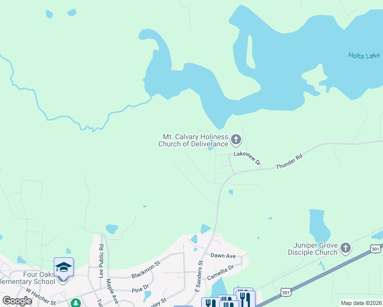 map of restaurants, bars, coffee shops, grocery stores, and more near 228 Ridgemoore Court in Four Oaks