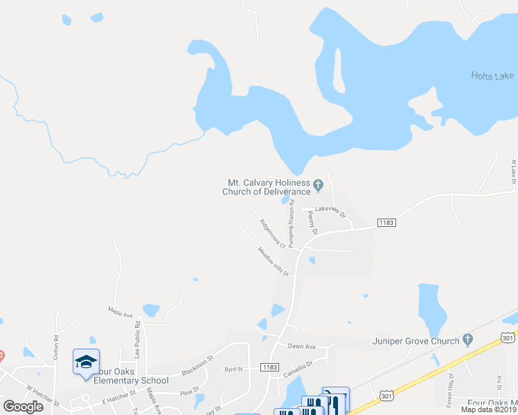 map of restaurants, bars, coffee shops, grocery stores, and more near 228 Ridgemoore Court in Four Oaks