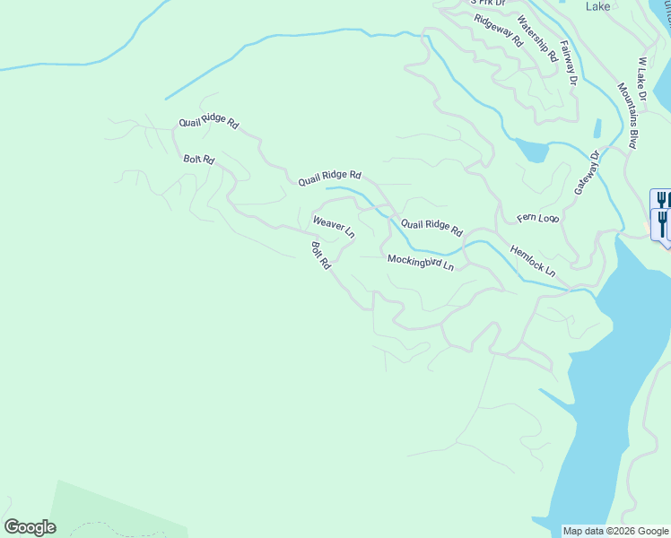 map of restaurants, bars, coffee shops, grocery stores, and more near 382 Bolt Road in Lake Lure