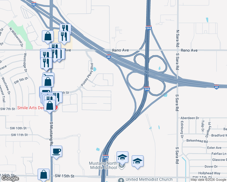map of restaurants, bars, coffee shops, grocery stores, and more near 604 Garrison Lane in Yukon
