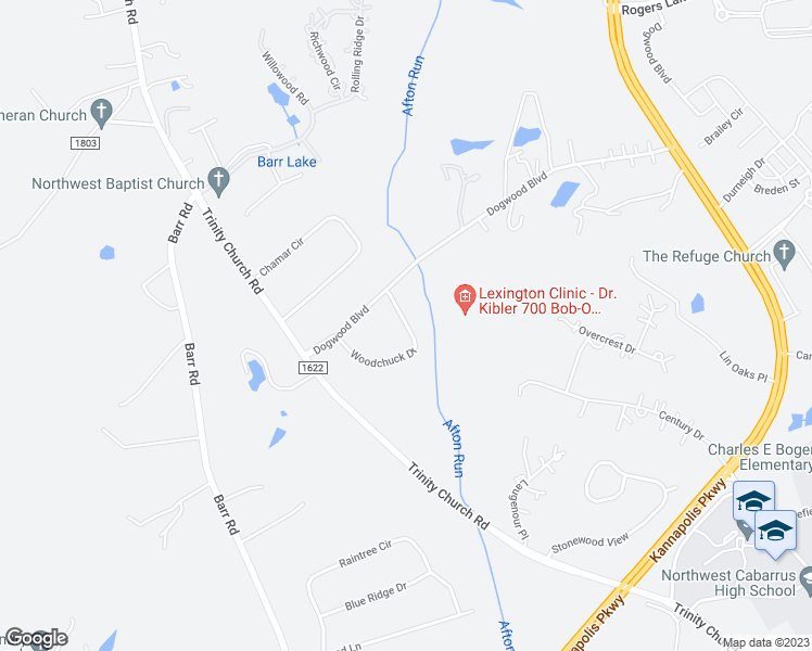 map of restaurants, bars, coffee shops, grocery stores, and more near 3291 Woodchuck Drive in Kannapolis