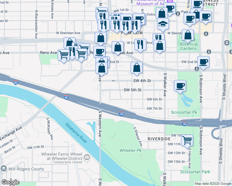 map of restaurants, bars, coffee shops, grocery stores, and more near 920 Southwest 5th Street in Oklahoma City
