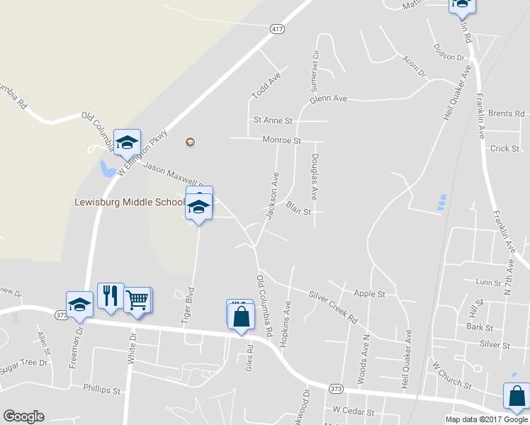 map of restaurants, bars, coffee shops, grocery stores, and more near 580 Jackson Avenue in Lewisburg