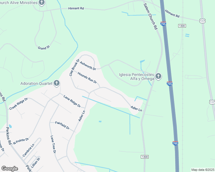 map of restaurants, bars, coffee shops, grocery stores, and more near 605 Adler Lane in Goldsboro
