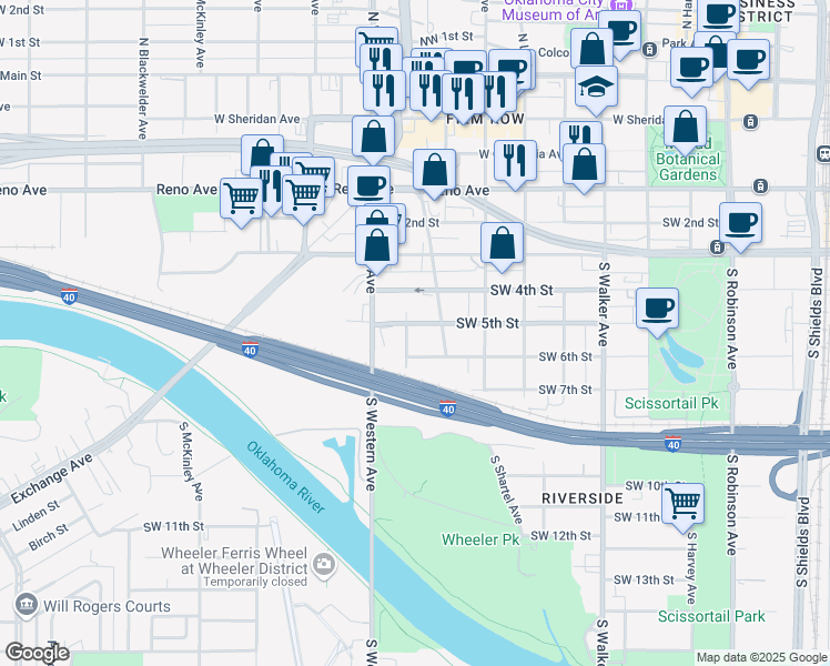 map of restaurants, bars, coffee shops, grocery stores, and more near 920 Southwest 5th Street in Oklahoma City