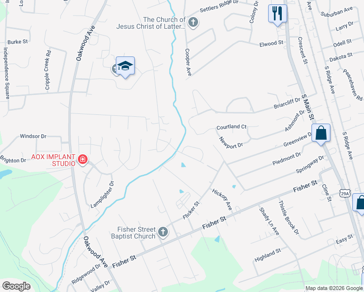 map of restaurants, bars, coffee shops, grocery stores, and more near 2343 Bloomfield Drive in Kannapolis