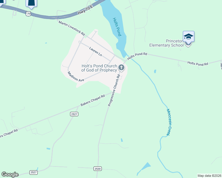 map of restaurants, bars, coffee shops, grocery stores, and more near 1394 Progressive Church Road in Princeton