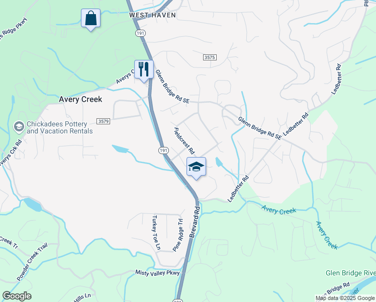 map of restaurants, bars, coffee shops, grocery stores, and more near 38 Fieldcrest Road in Arden