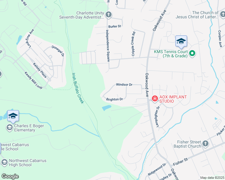 map of restaurants, bars, coffee shops, grocery stores, and more near 1221 Windsor Drive in Kannapolis