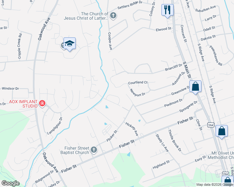 map of restaurants, bars, coffee shops, grocery stores, and more near 2327 Bloomfield Drive in Kannapolis
