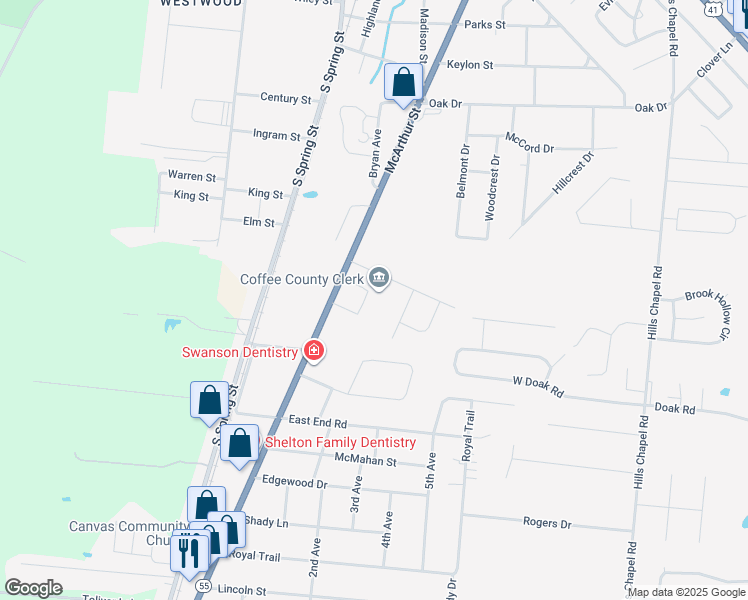map of restaurants, bars, coffee shops, grocery stores, and more near 1329 McArthur Street in Manchester