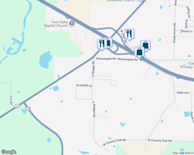 map of restaurants, bars, coffee shops, grocery stores, and more near 28 Cypress Avenue in Clarksville