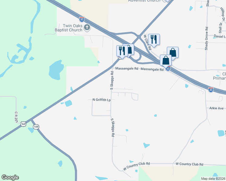 map of restaurants, bars, coffee shops, grocery stores, and more near 28 Cypress Avenue in Clarksville