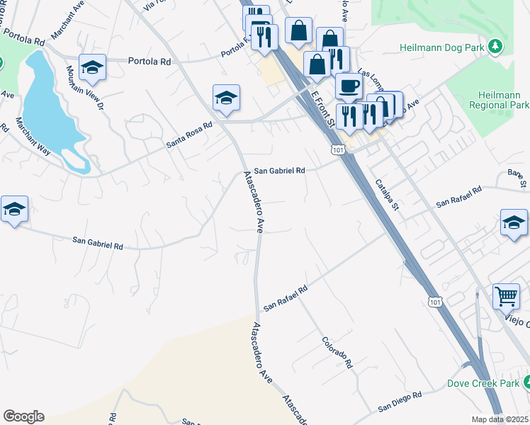 map of restaurants, bars, coffee shops, grocery stores, and more near 10097 Atascadero Avenue in Atascadero