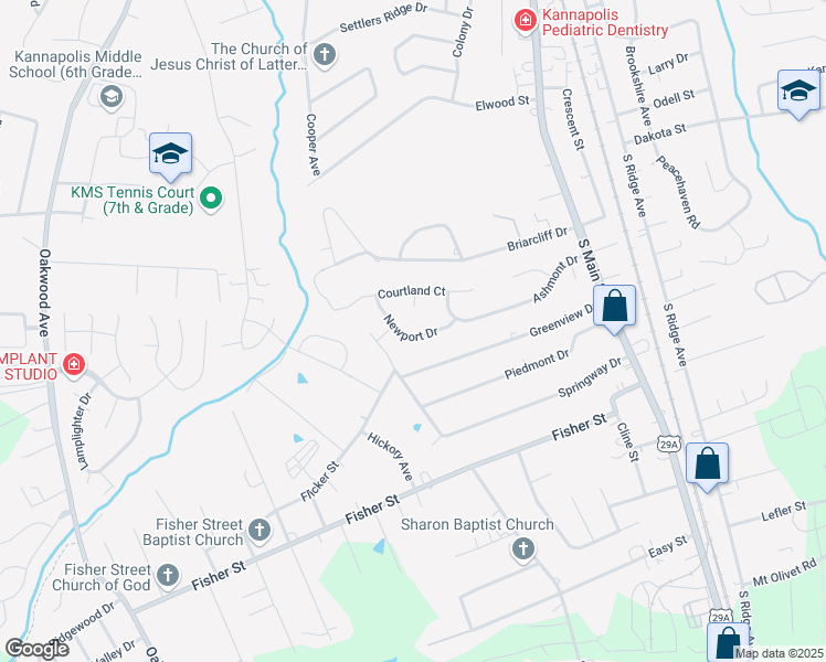 map of restaurants, bars, coffee shops, grocery stores, and more near 132 Newport Drive in Kannapolis