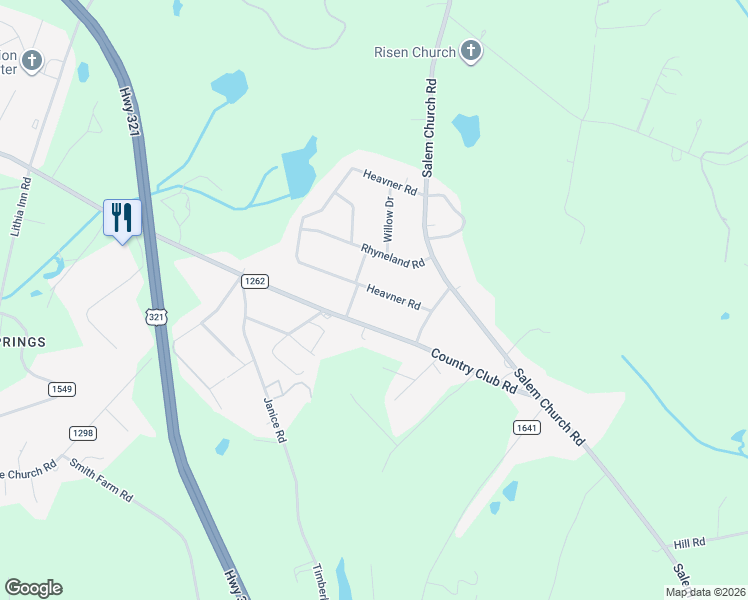 map of restaurants, bars, coffee shops, grocery stores, and more near 2406 Heavner Road in Lincolnton