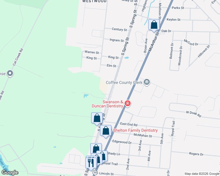 map of restaurants, bars, coffee shops, grocery stores, and more near 1550 South Spring Street in Manchester