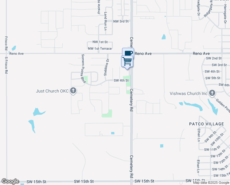 map of restaurants, bars, coffee shops, grocery stores, and more near 13037 Southwest 5th Street in Yukon