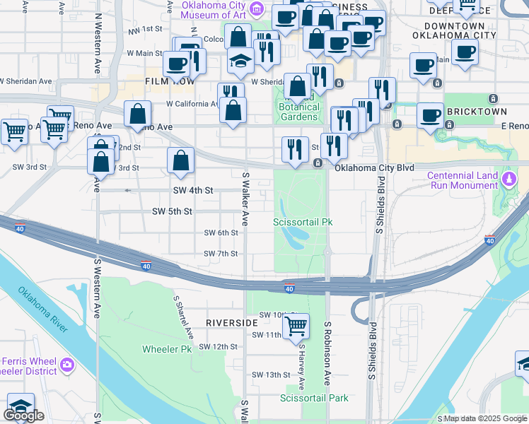 map of restaurants, bars, coffee shops, grocery stores, and more near in Oklahoma City