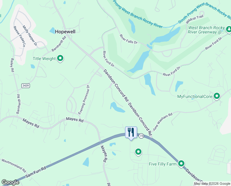 map of restaurants, bars, coffee shops, grocery stores, and more near 18310 Pages End in Davidson