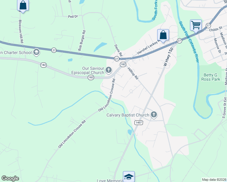 map of restaurants, bars, coffee shops, grocery stores, and more near 267 Old Lincolnton Crouse Road in Lincolnton