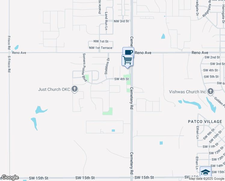 map of restaurants, bars, coffee shops, grocery stores, and more near 13037 Southwest 5th Street in Yukon