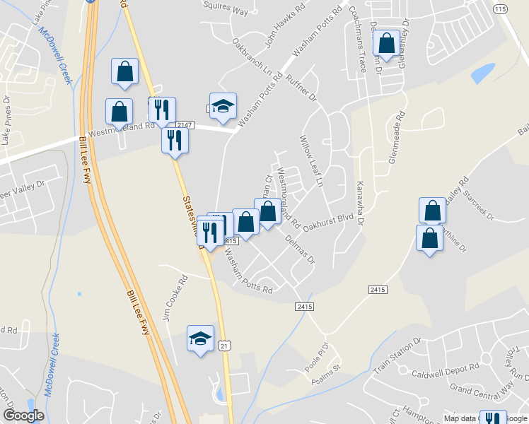 map of restaurants, bars, coffee shops, grocery stores, and more near 9518 Cadman Court in Cornelius