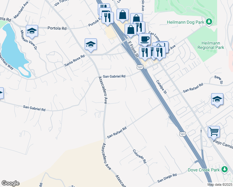 map of restaurants, bars, coffee shops, grocery stores, and more near 10085 Atascadero Avenue in Atascadero