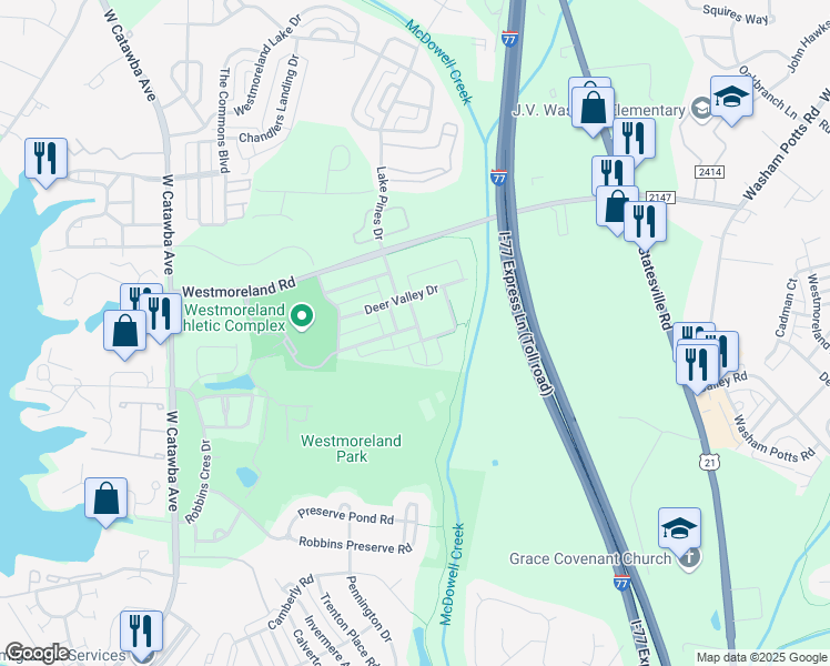 map of restaurants, bars, coffee shops, grocery stores, and more near 8846 Westwind Point Drive in Cornelius