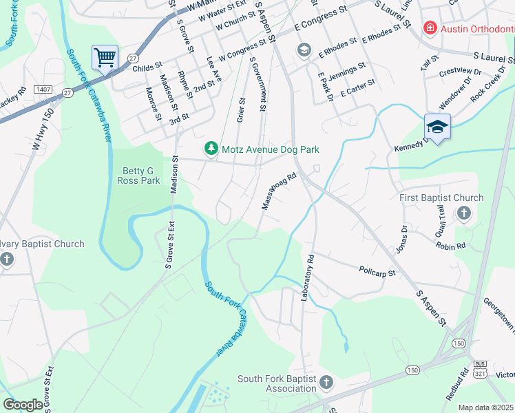 map of restaurants, bars, coffee shops, grocery stores, and more near 162 Massapoag Road in Lincolnton