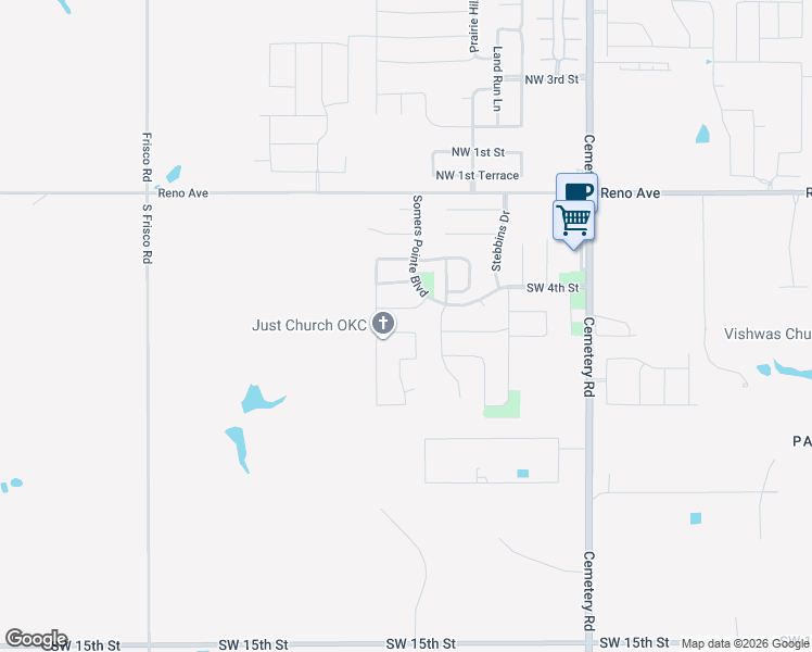map of restaurants, bars, coffee shops, grocery stores, and more near 517 Parsons Drive in Yukon