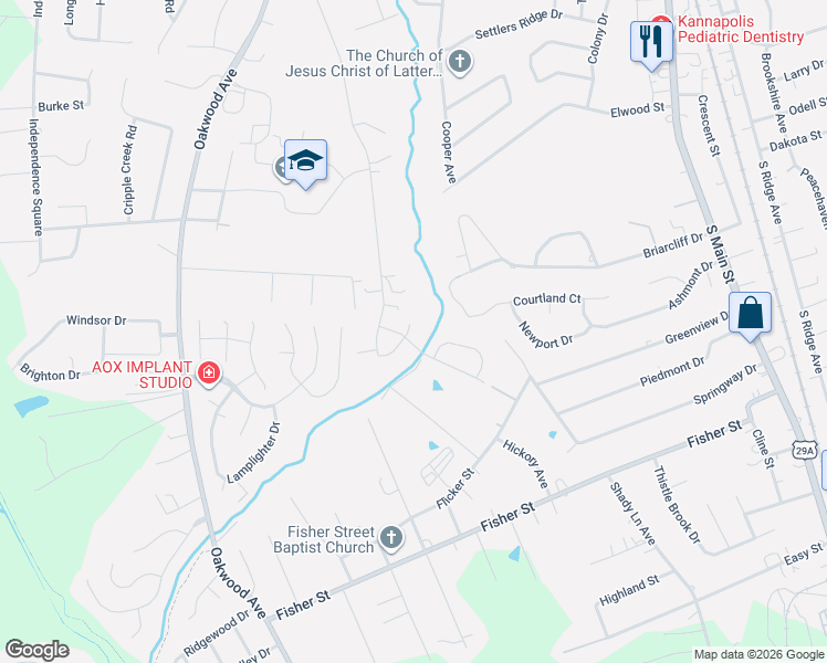 map of restaurants, bars, coffee shops, grocery stores, and more near 2343 Bloomfield Drive in Kannapolis