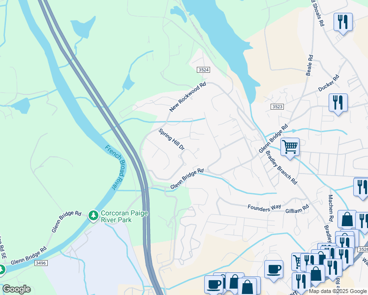 map of restaurants, bars, coffee shops, grocery stores, and more near 21 Spring Hill Drive in Arden