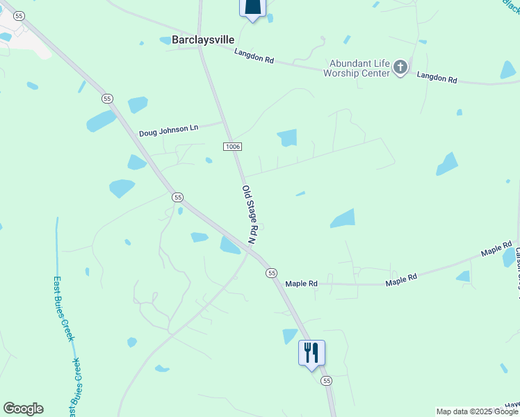 map of restaurants, bars, coffee shops, grocery stores, and more near 3508 Old Stage Road North in Angier