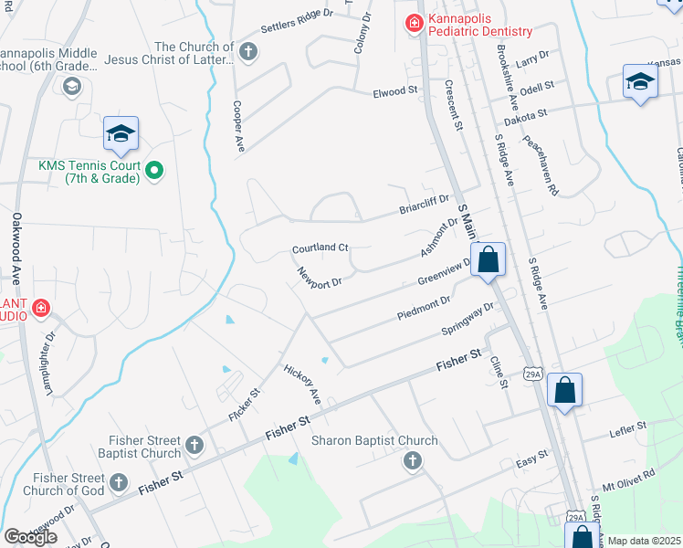 map of restaurants, bars, coffee shops, grocery stores, and more near 110 Newport Drive in Kannapolis