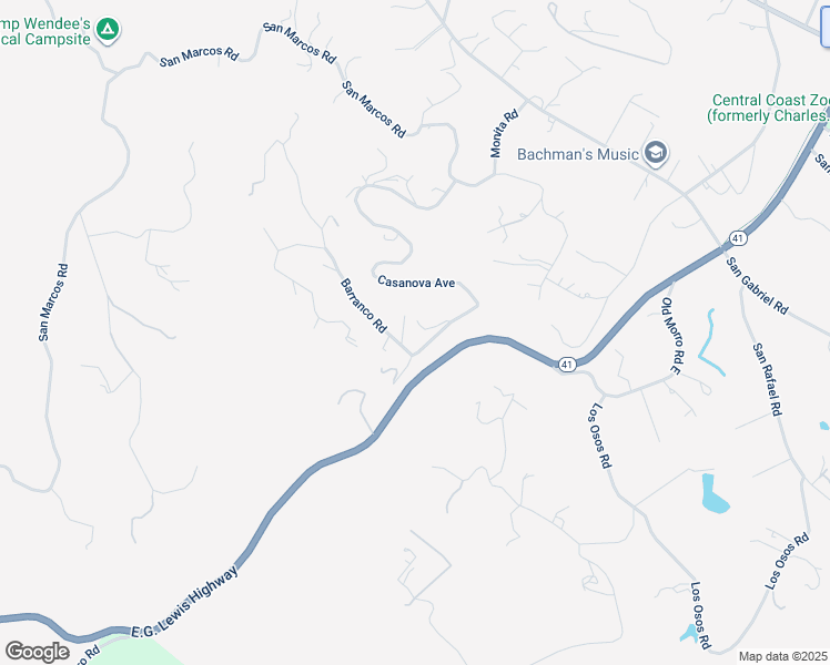 map of restaurants, bars, coffee shops, grocery stores, and more near 9900 Carmelita Avenue in Atascadero