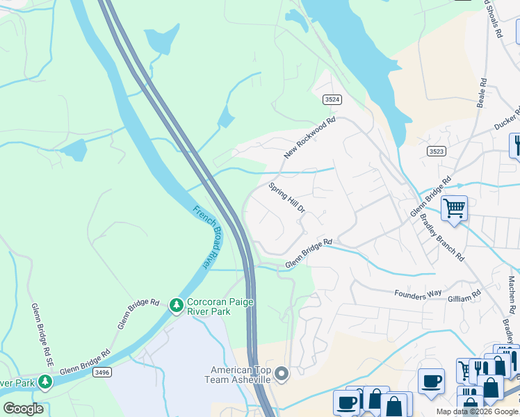 map of restaurants, bars, coffee shops, grocery stores, and more near 9 Winding Oak Drive in Arden