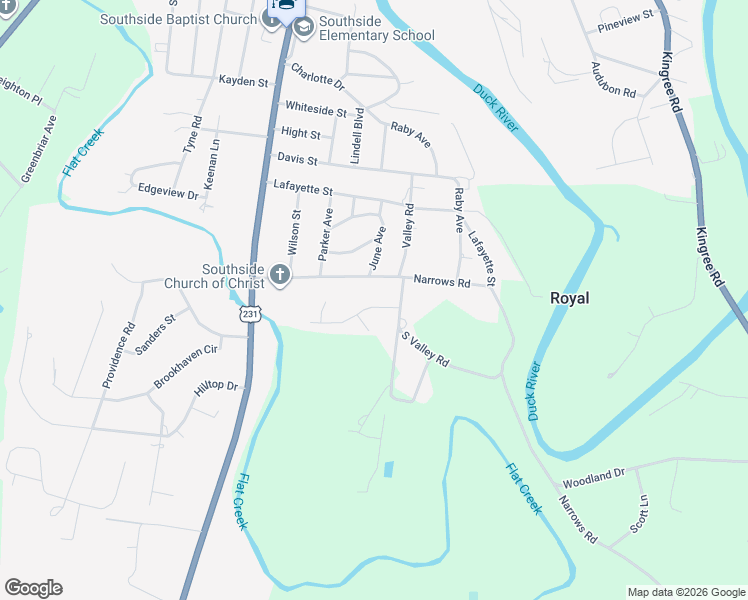 map of restaurants, bars, coffee shops, grocery stores, and more near 104 Southwood Lane in Shelbyville