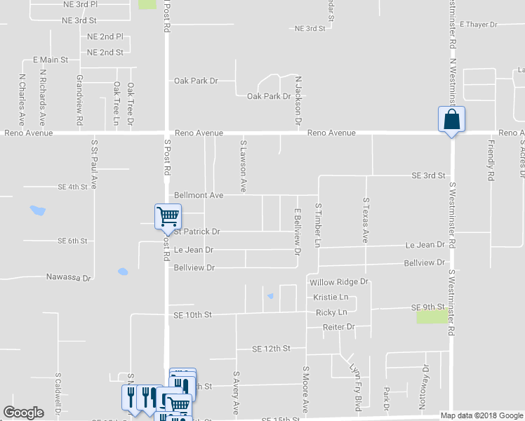 map of restaurants, bars, coffee shops, grocery stores, and more near 522 South Lawson Avenue in Midwest City