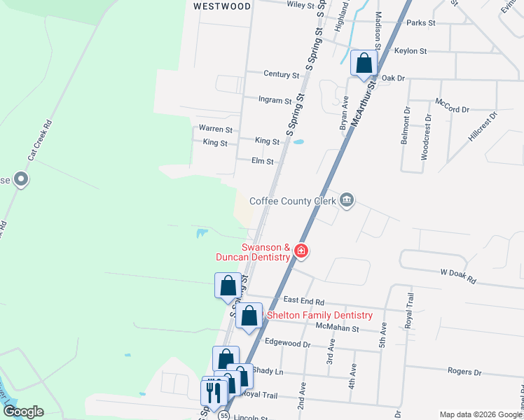map of restaurants, bars, coffee shops, grocery stores, and more near 1550 South Spring Street in Manchester