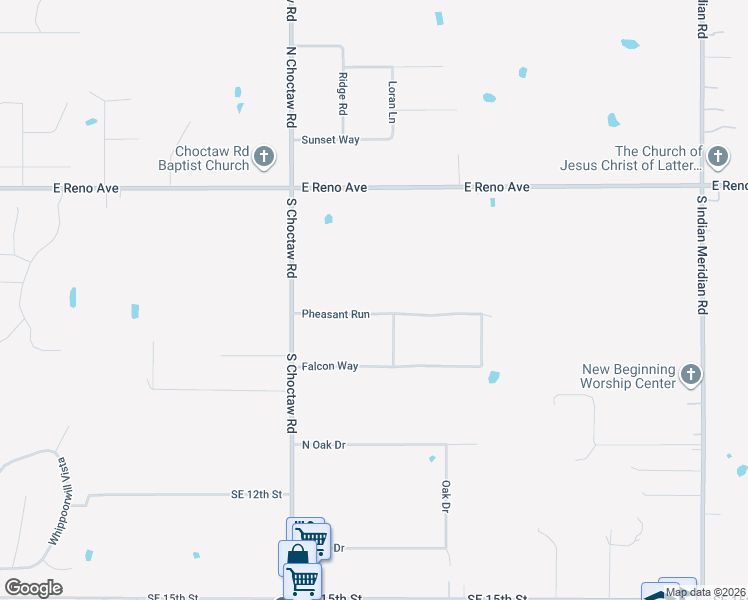 map of restaurants, bars, coffee shops, grocery stores, and more near 15197 Pheasant Run in Choctaw