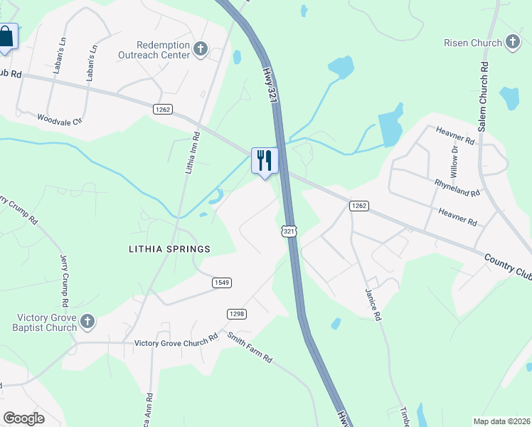 map of restaurants, bars, coffee shops, grocery stores, and more near 1055 Timberlane Drive in Lincolnton