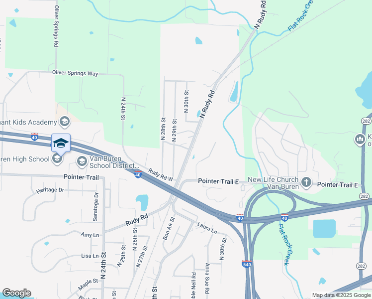 map of restaurants, bars, coffee shops, grocery stores, and more near 2908 Madeline Drive in Van Buren