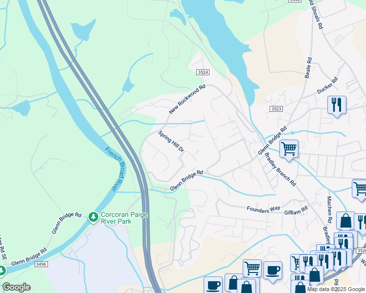 map of restaurants, bars, coffee shops, grocery stores, and more near 21 Spring Hill Drive in Arden