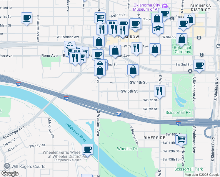 map of restaurants, bars, coffee shops, grocery stores, and more near 920 Southwest 5th Street in Oklahoma City