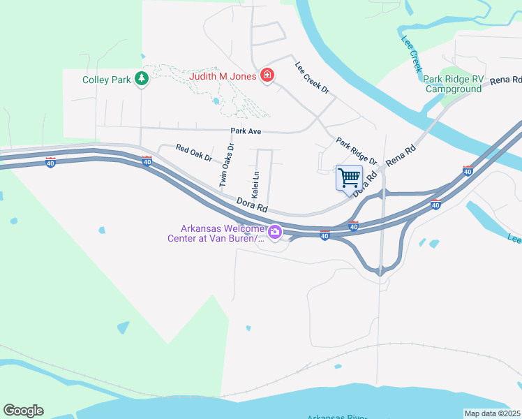 map of restaurants, bars, coffee shops, grocery stores, and more near 2343 Dora Road in Van Buren