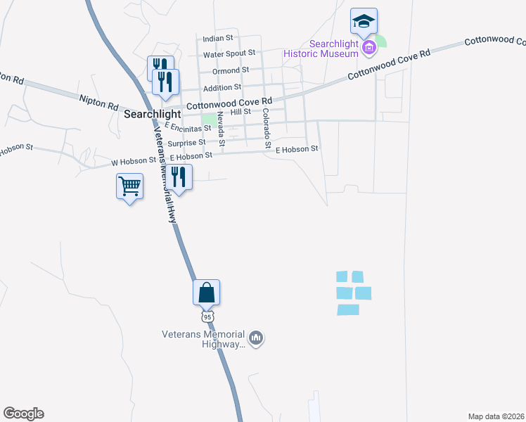 map of restaurants, bars, coffee shops, grocery stores, and more near 365 East Hobson Street in Searchlight